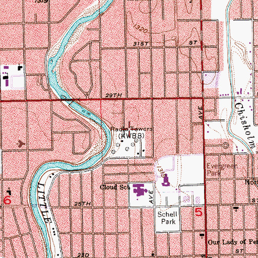 Topographic Map of KFDI-FM (Wichita), KS