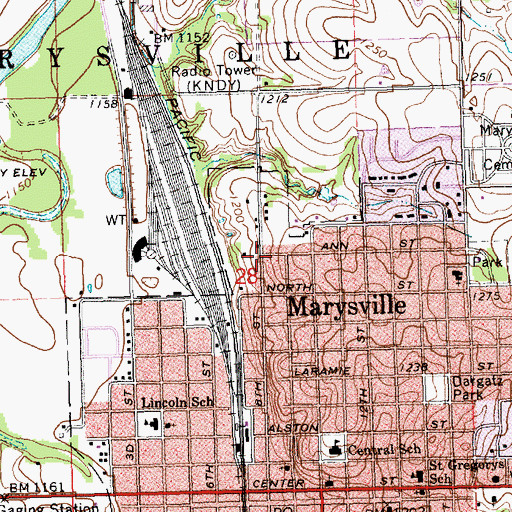Topographic Map of KNDY-AM (Marysville), KS