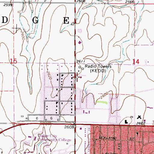 Topographic Map of KEDD-AM (Dodge City), KS