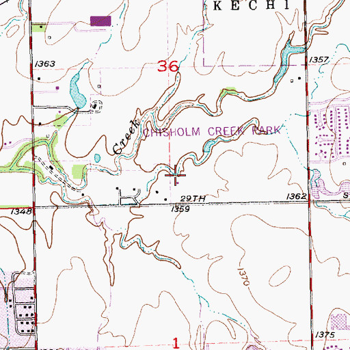 Topographic Map of KWKN-AM (Wichita), KS
