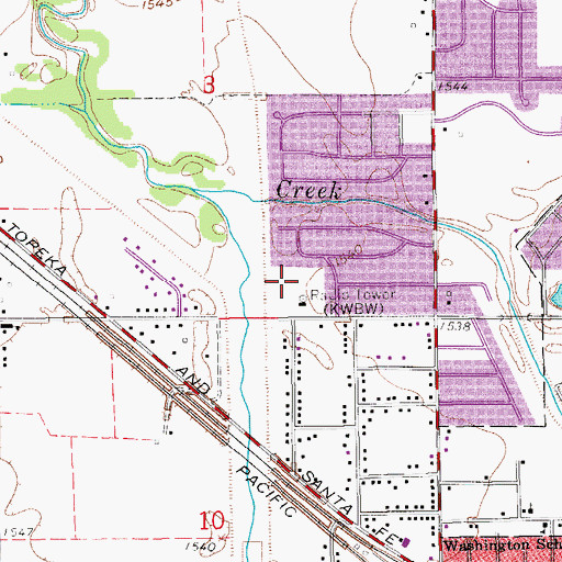 Topographic Map of KWBW-AM (Hutchinson), KS