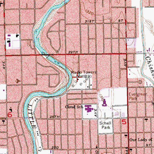Topographic Map of KQAM-AM (Wichita), KS