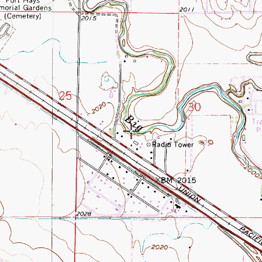 Topographic Map of KAYS-AM (Hays), KS