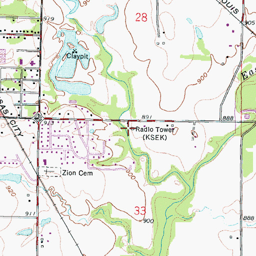 Topographic Map of KSEK-AM (Pittsburg), KS