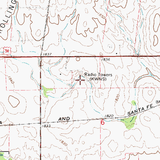 Topographic Map of KWNS-AM (Pratt), KS