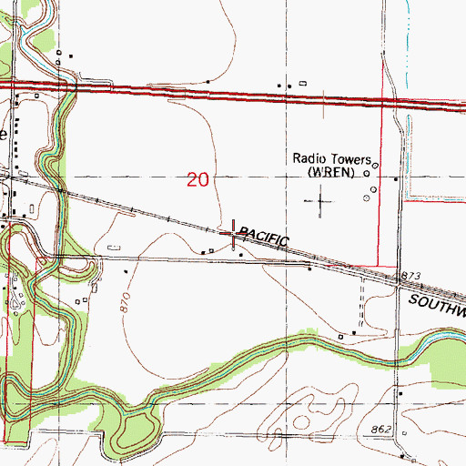 Topographic Map of KFKU-AM (Lawrence), KS