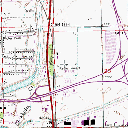 Topographic Map of KFDI-AM (Wichita), KS
