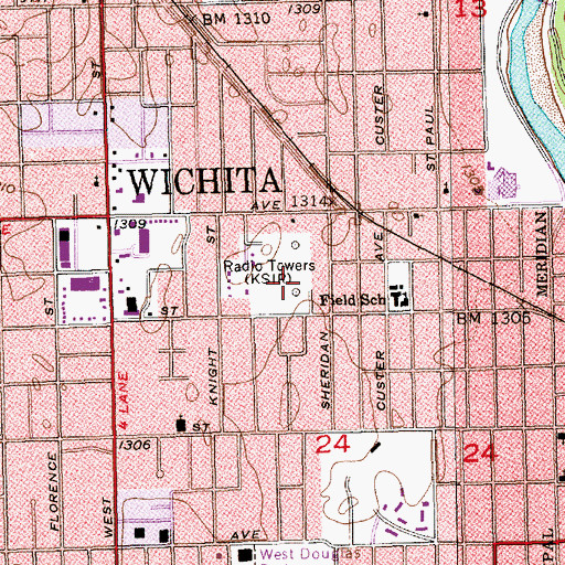 Topographic Map of KSGL-AM (Wichita), KS