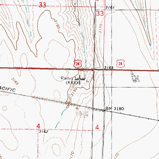 Topographic Map of KXXX-AM (Colby), KS