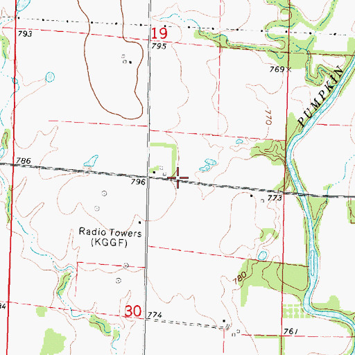 Topographic Map of KGGF-AM (Coffeyville), KS