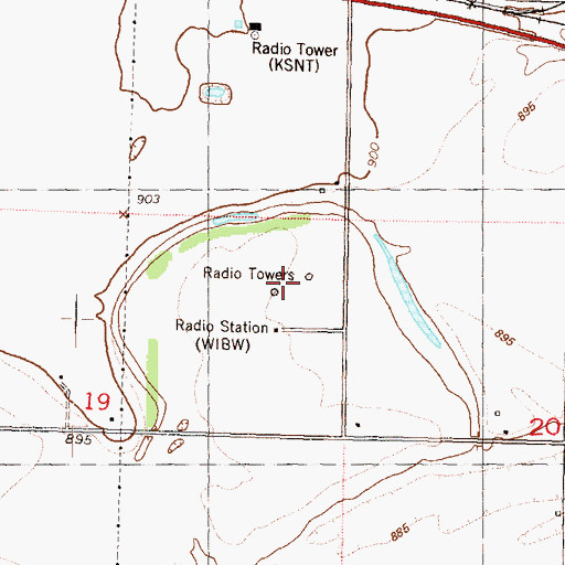 Topographic Map of WIBW-AM (Topeka), KS
