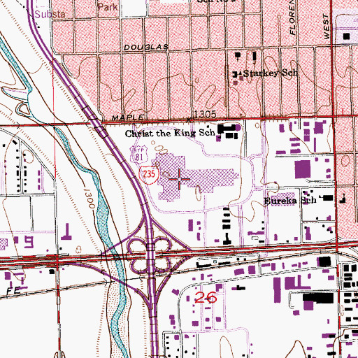 Topographic Map of Towne West Square, KS