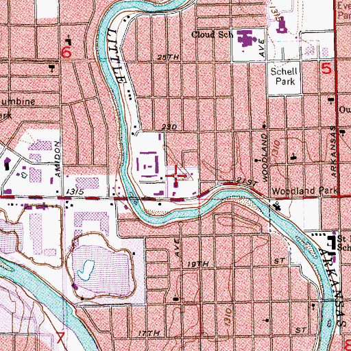 Topographic Map of River Bend Shopping Center, KS