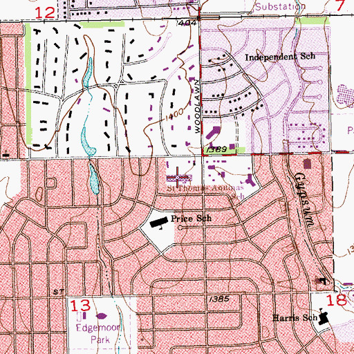 Topographic Map of Prairie Village Shopping Center, KS
