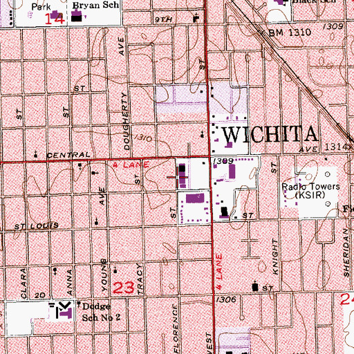 Topographic Map of Plaza West Shopping Center, KS