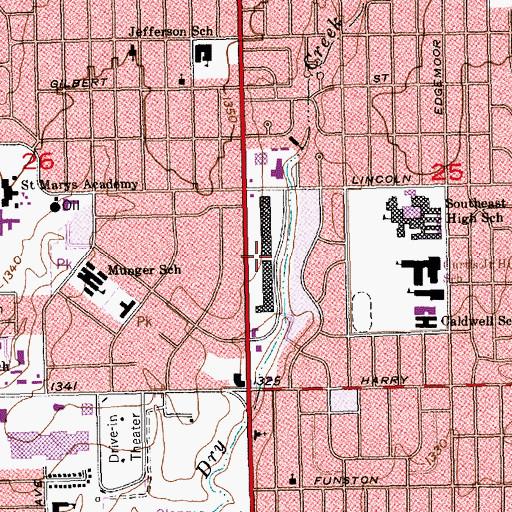 Topographic Map of Parklane Shopping Center, KS