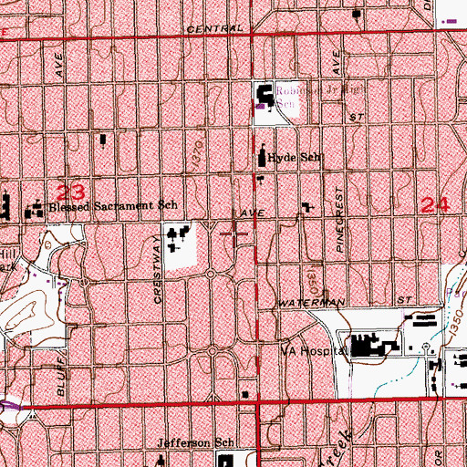 Topographic Map of Lincoln Heights Village Shopping Center, KS