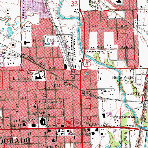 Topographic Map of Fifth and Main Plaza, KS