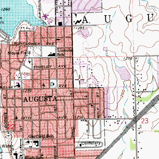 Topographic Map of Augusta Country Club Shopping Center, KS