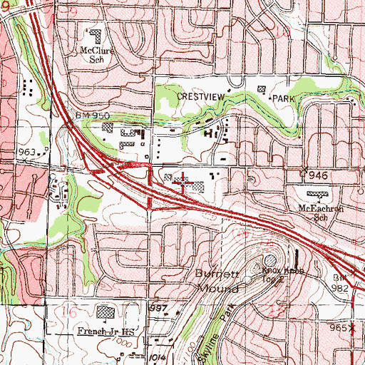 Topographic Map of Indian Hills Shopping Center, KS