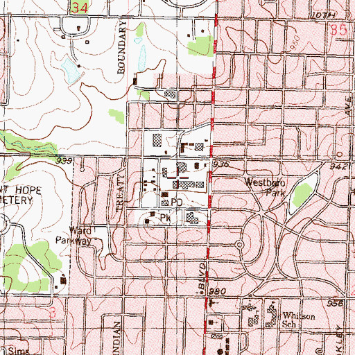 Topographic Map of Gage Shopping Center, KS