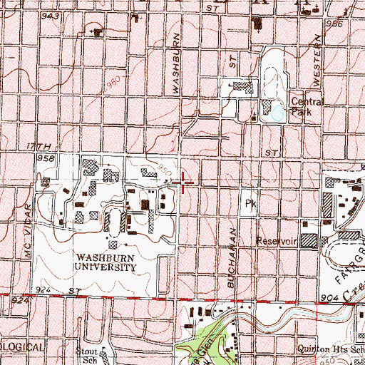 Topographic Map of Elmhurst Plaza, KS