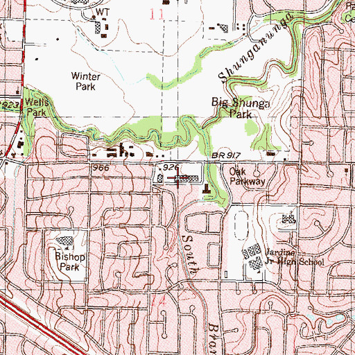 Topographic Map of Brookwood Shopping Center, KS
