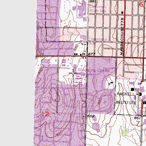 Topographic Map of The Malls Shopping Center, KS