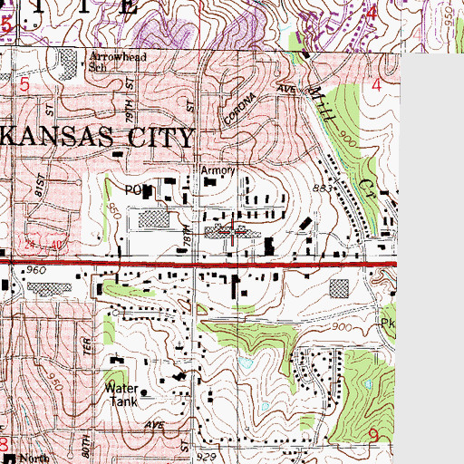 Topographic Map of Wyandotte Plaza, KS