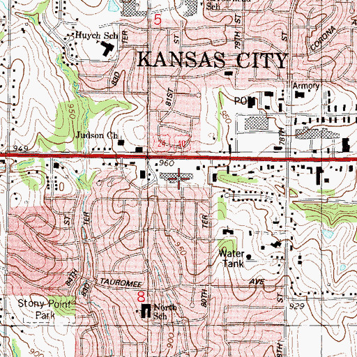 Topographic Map of Westfield Shopping Center, KS