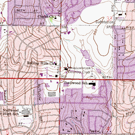 Topographic Map of Trailwood Shopping Center, KS