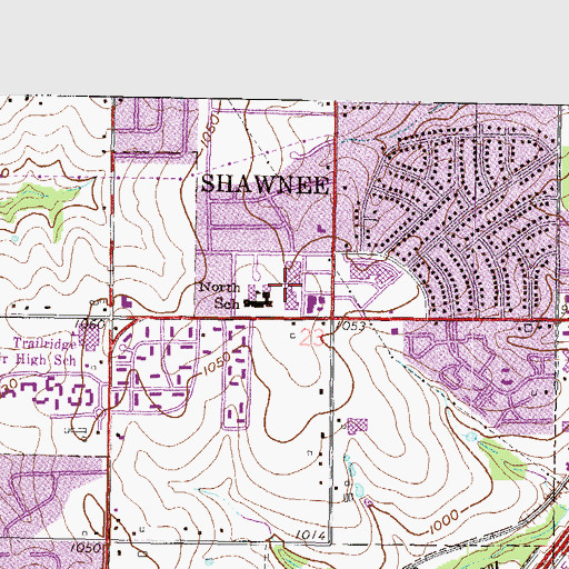 Topographic Map of Trailridge Shopping Center, KS