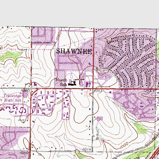 Topographic Map of Tomahawk Shopping Center, KS