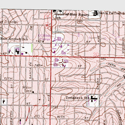 Topographic Map of Trail West Shopping Center, KS