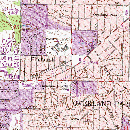 Topographic Map of Santa Fe Shops, KS