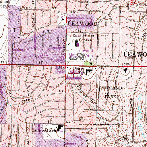 Topographic Map of Ranch Mart South Shopping Center, KS
