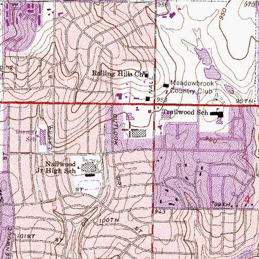 Topographic Map of Nall Hills Shopping Center, KS