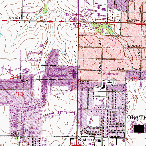 Topographic Map of Rolling Ridge Shopping Center, KS