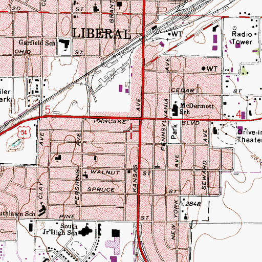Topographic Map of Southgate Shopping Center, KS