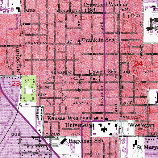 Topographic Map of Kraft Manor Shopping Center, KS