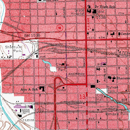 Topographic Map of Thirteenth Street Center, KS