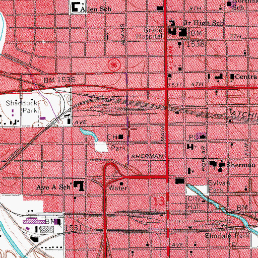 Topographic Map of Hutchinson Plaza, KS