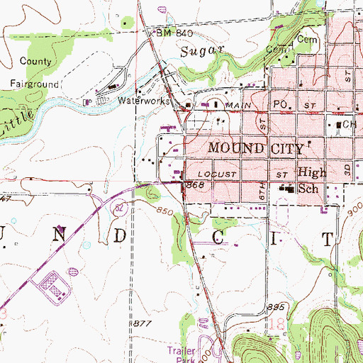Topographic Map of Sugar Valley Shopping Center, KS