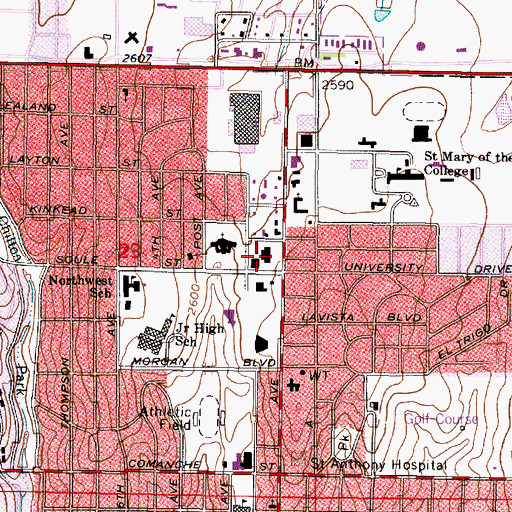 Topographic Map of Central Oaks Shopping Center, KS