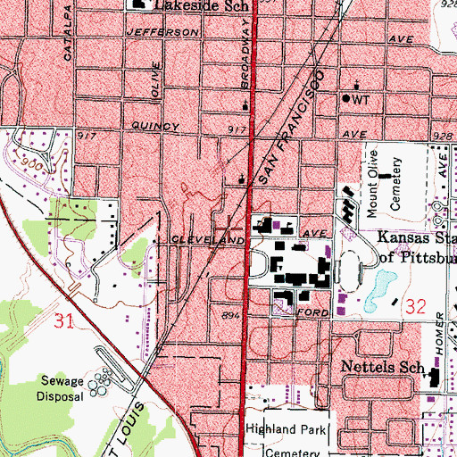 Topographic Map of University Plaza Shopping Center, KS