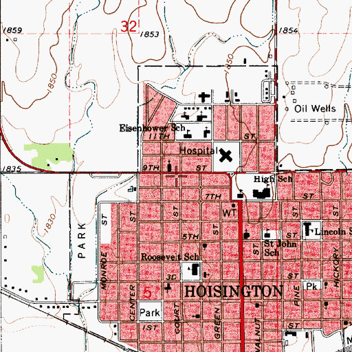 Topographic Map of Cardinal Park Shopping Center, KS