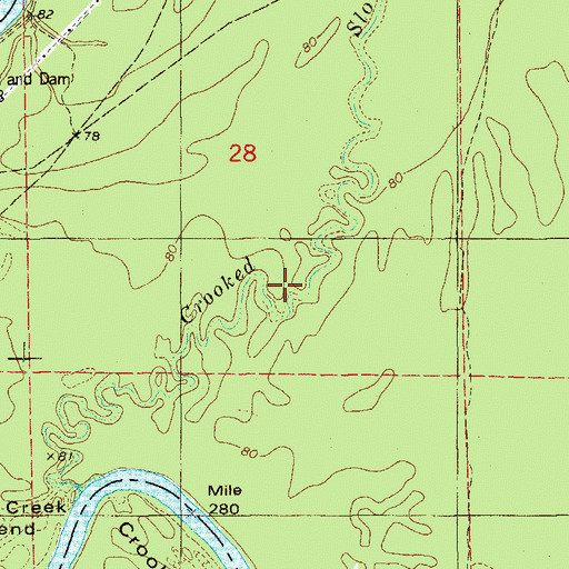 Topographic Map of Crooked Slough, AR