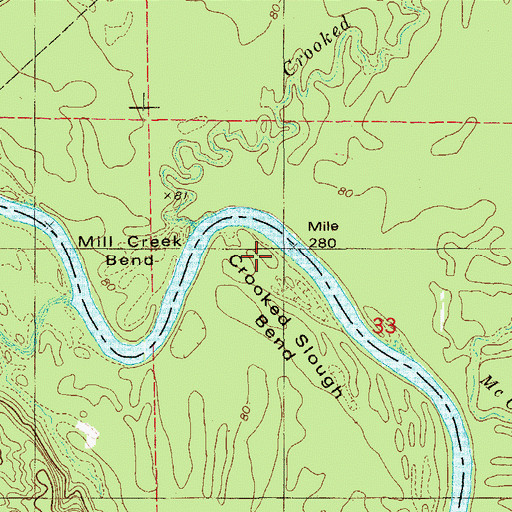 Topographic Map of Crooked Slough Bend, AR
