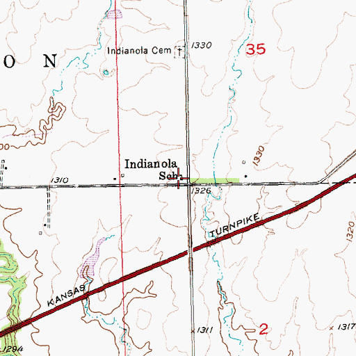 Topographic Map of Indianola (historical), KS