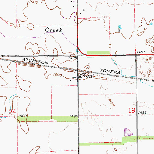 Topographic Map of Kent (historical), KS